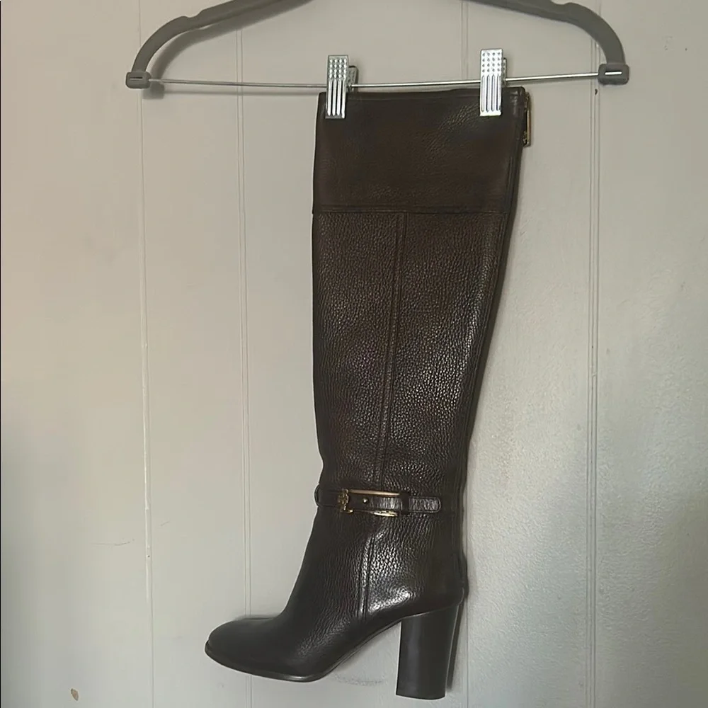 Tory Burch Brown Leather Tall Riding Boots • Block Heel • Size 5.5M